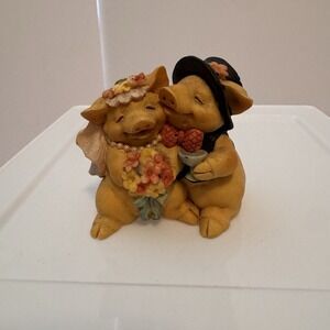 Vintage 1993 Pigsville Resin Figurine #1361 Wedding‎ Bliss Bride Groom Pigs